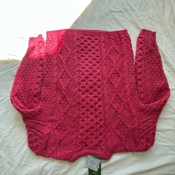 Pink Irish Cable Knit Crew Neck Sweater 100% wool NWT - Picture 4 of 4